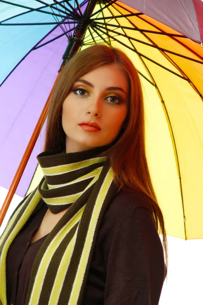 美しい若い女性はカラフルな傘でクローズ アップ — ストック写真
