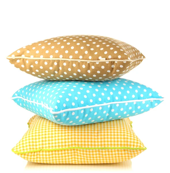 Mavi, kahverengi ve sarı parlak yastıklar üzerinde beyaz izole — Stok fotoğraf