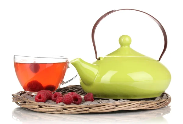Tea with raspberries isolated on white Stock Photo