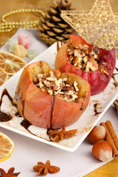 Baked apples on plate close up Stock Image