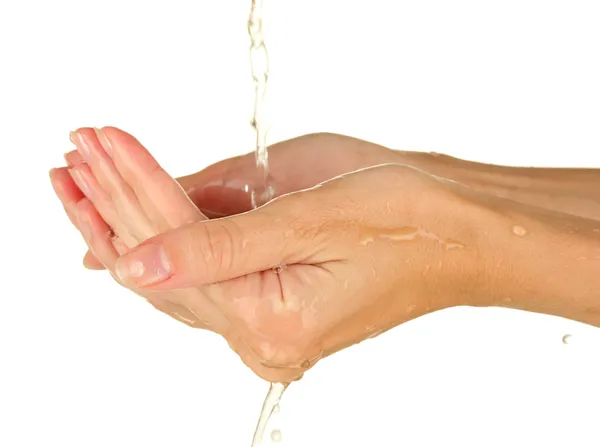 Se laver les mains sur fond blanc close-up — Photo