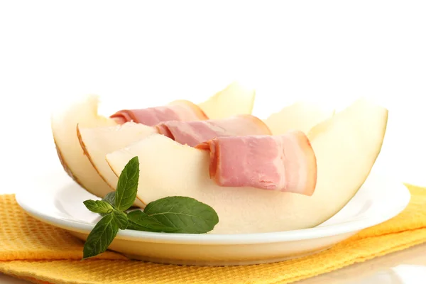 Parma ham and melon, isolated on white — Stock Photo, Image