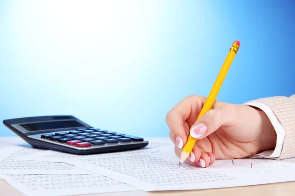 Closeup of businesswoman hand, working in office room — Stock Photo, Image