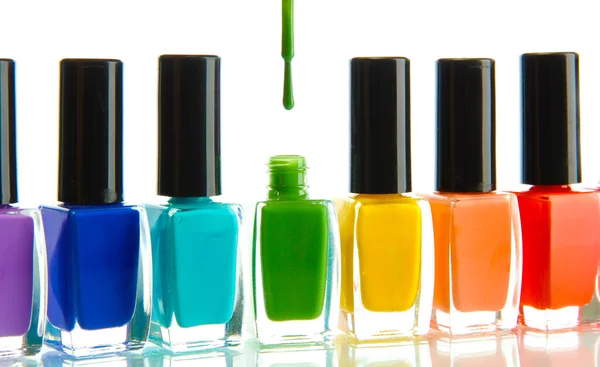 Group of bright nail polishes isolated on white — Stock Photo, Image