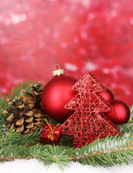 Christmas decoration on red background — Stock Photo, Image