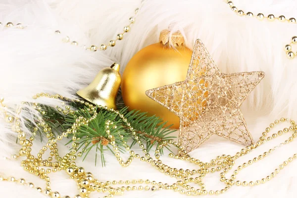 Christmas decoration in white fur — Stock Photo, Image