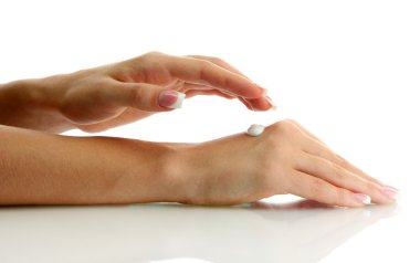 güzel kadın el kremi, üzerinde beyaz izole