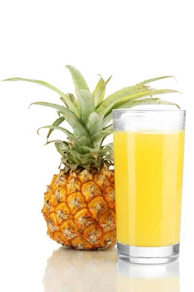 Ripe pineapple and juice glass isolated on white — Stock Photo, Image
