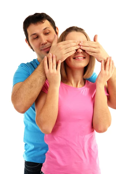 Loving couple isolated on white — Stock Photo, Image