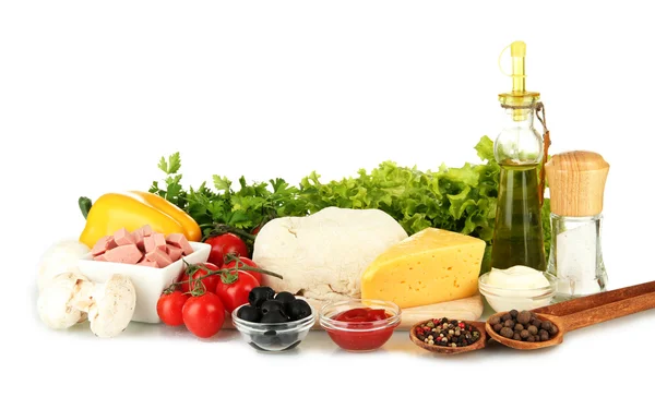 Ingredienti per pizza isolata su bianco — Foto Stock