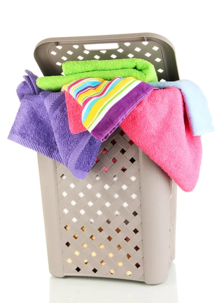 Beige laundry basket isolated on white — Stok fotoğraf