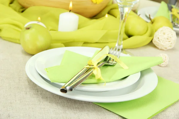 Beautiful holiday table setting with apples, close up — Stock Photo, Image