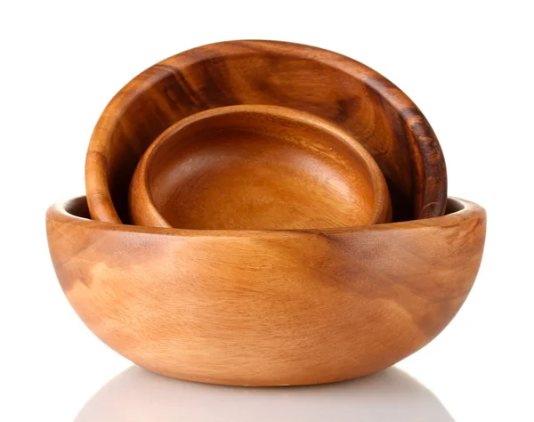 Wooden bowls isolated on white — Stock Photo, Image