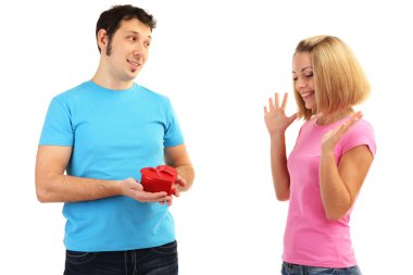 seven çift üzerinde beyaz izole hediye ile