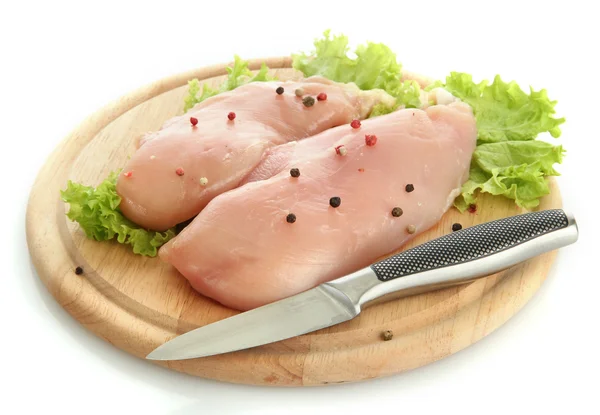 Raw chicken meat on cutting board, isolated on white — Stock Photo, Image