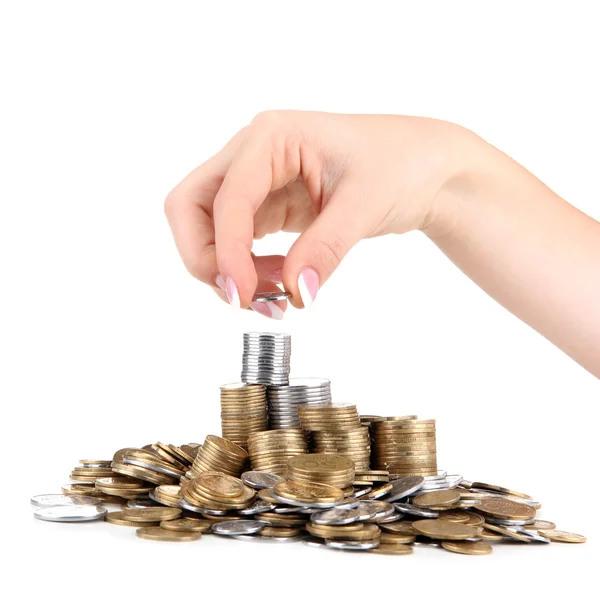 Woman hand with coins, close up — Stock Photo, Image