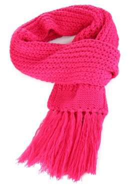 Warm knitted scarf pink isolated on white clipart