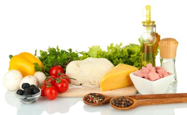 beyaz izole pizza için malzemeler