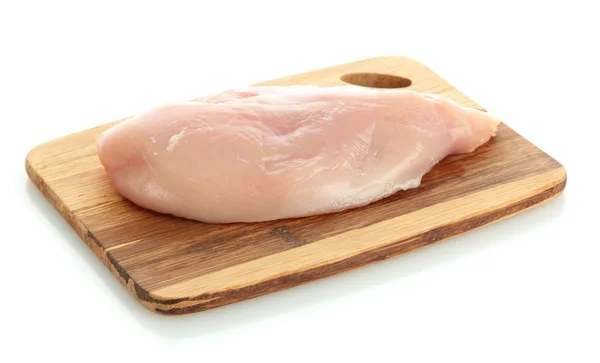 Raw chicken meat on cutting board, isolated on white — Stock Photo, Image