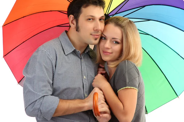 Couple aimant avec parapluie isolé sur blanc — Photo