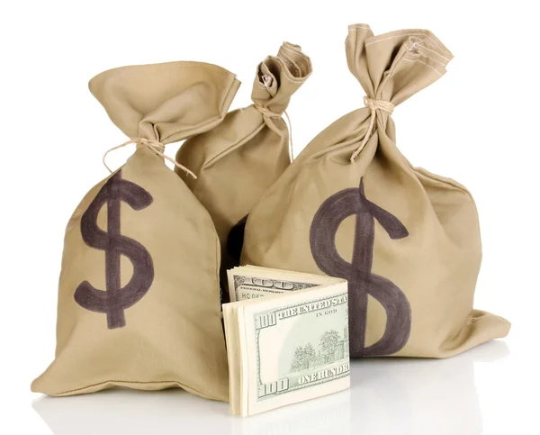 Bags with money isolated on white — Stock Photo, Image