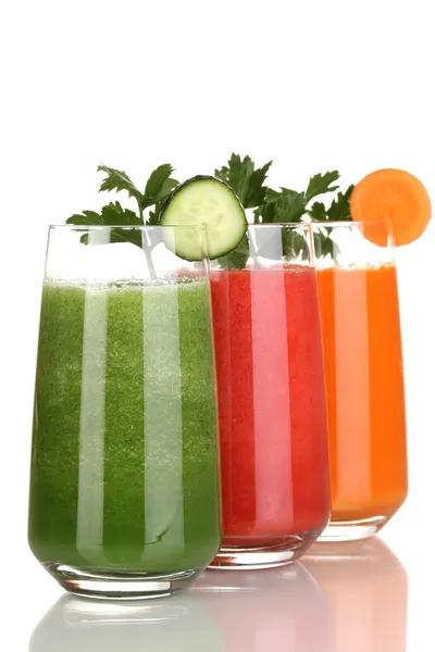 Fresh vegetable juices isolated on white — Stock Photo, Image