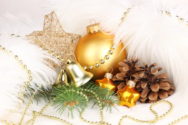 Christmas decoration in white fur — Stock Photo, Image