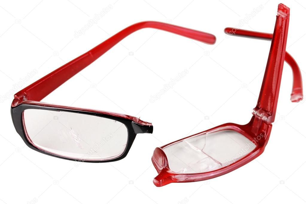 Broken glasses isolated on white