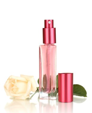 güzel şişe gül desenli beyaz izole kadın parfüm