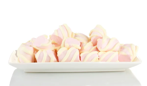 Marshmallows on plate isolated on white — Stock Photo, Image