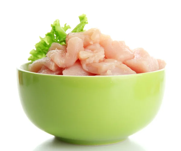 Raw chicken meat in bowl, isolated on white — Stock Photo, Image