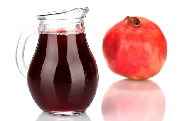 Full jug of pomegranate juice, isolated on white — Stock Photo, Image