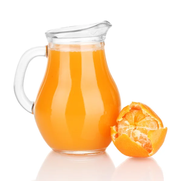 Full jug of tangerine juice, isolated on white — Stock Photo, Image