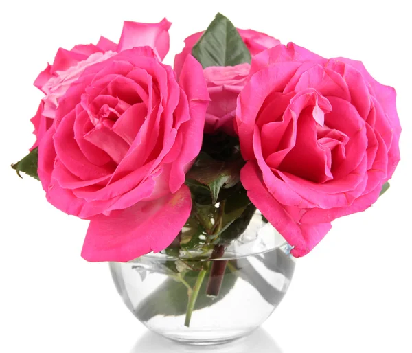 Beautiful pink roses in vase isolated on white — Stock Photo, Image