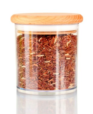 kavanoza beyaz zemin üzerine kırmızı pirinç