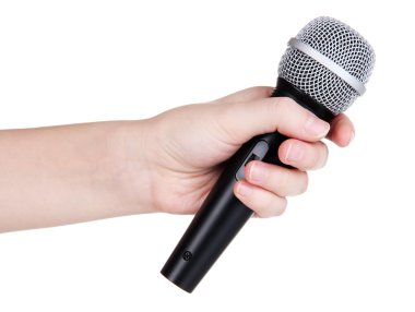 siyah üzerine beyaz izole el mikrofon