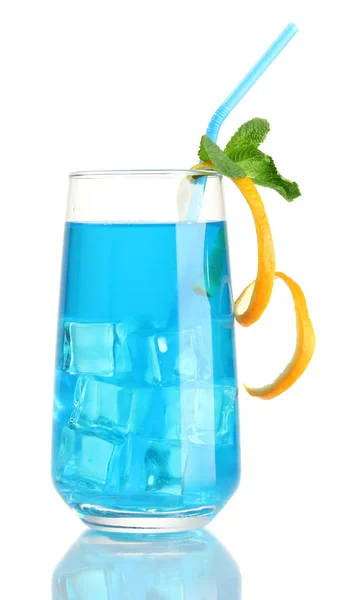 Glass of blue cocktail isolated on white — Stock Photo, Image