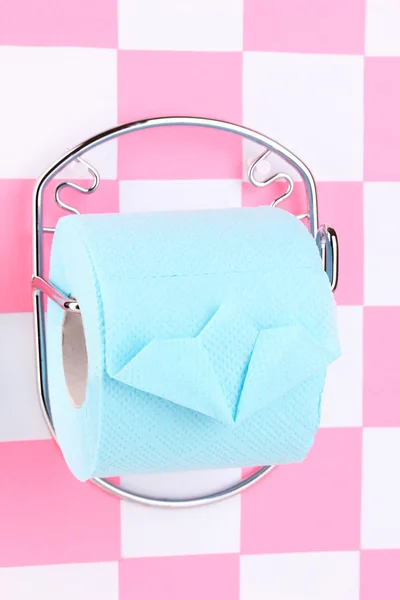 Rotolo di carta igienica su supporto fissato a parete in bagno — Foto Stock