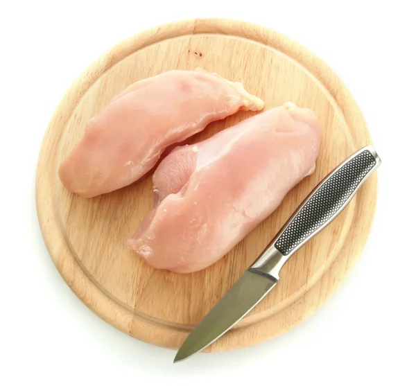 Raw chicken meat on cutting board, isolated on white — Stock Photo, Image