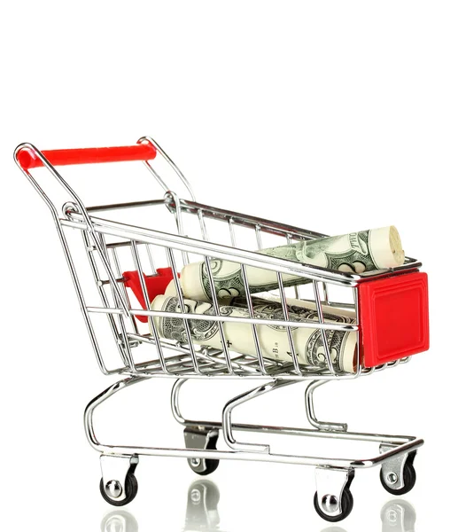 Money in cart isolated on white — Stock Photo, Image