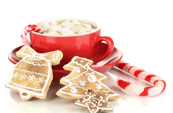 Tasse de café avec douceur de Noël isolé sur blanc — Photo