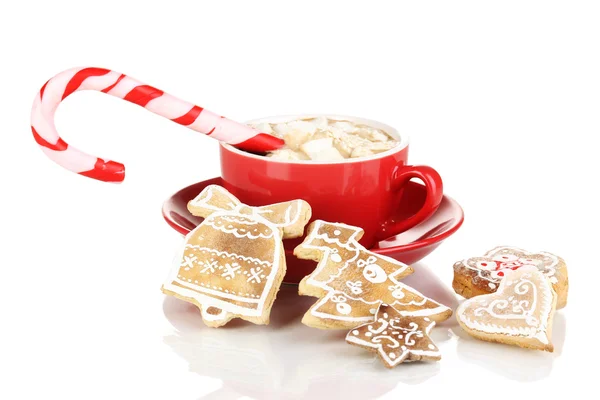 Cup of coffee with Christmas sweetness isolated on white — Stock Photo, Image