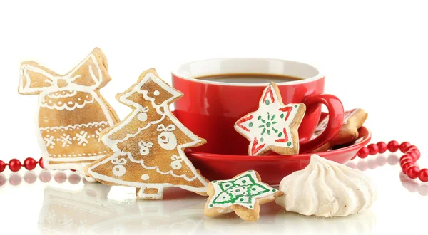 白で隔離されるコーヒーのカップとクリスマスの御馳走 — ストック写真