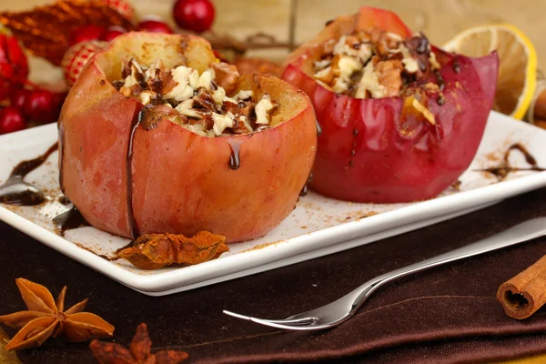 Baked apples on plate close up Stock Image