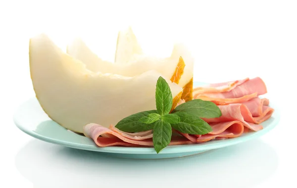 Parma ham and melon, isolated on white — Stock Photo, Image