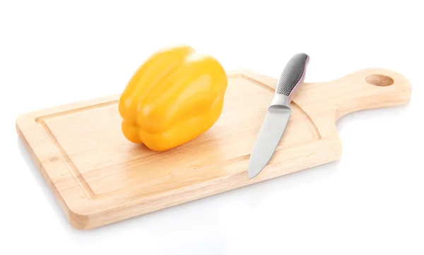 Paprika and knife on wooden cutting board isolated on white — Stock Photo, Image