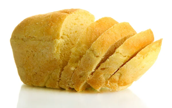 Saboroso pão fatiado, isolado em branco — Fotografia de Stock