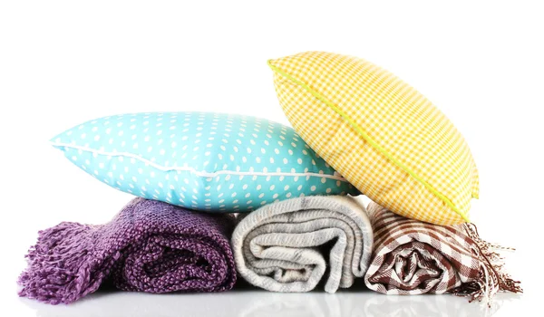 Plaids and color pillows, isolated on white — Stock Photo, Image