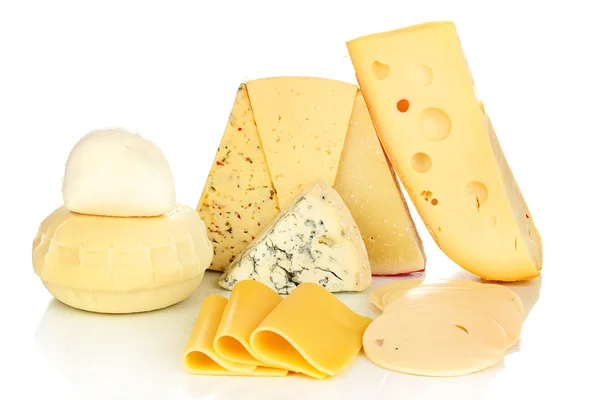 다양 한 종류의 치즈 흰색 절연 — 스톡 사진