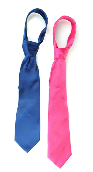 Dvě barevné kravaty, izolované na bílém — Stock fotografie
